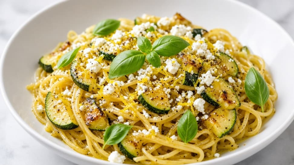 Pasta med zucchini, citron och feta