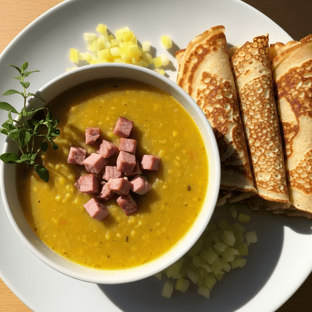Tuggis ärtsoppa med pannkakor