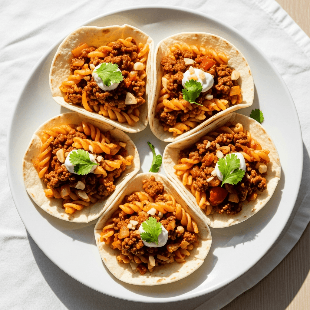 Kryddig pastatacos med köttfärs