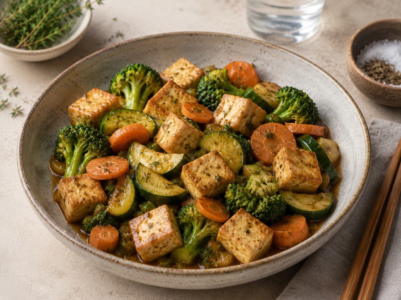 Lättare grönsaksstuvning med tofu