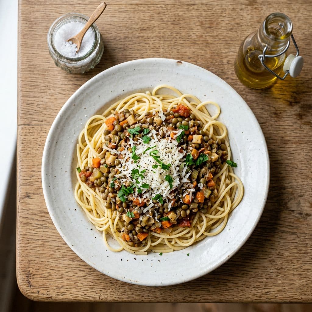 Linsbolognese med rotselleri och parmesan