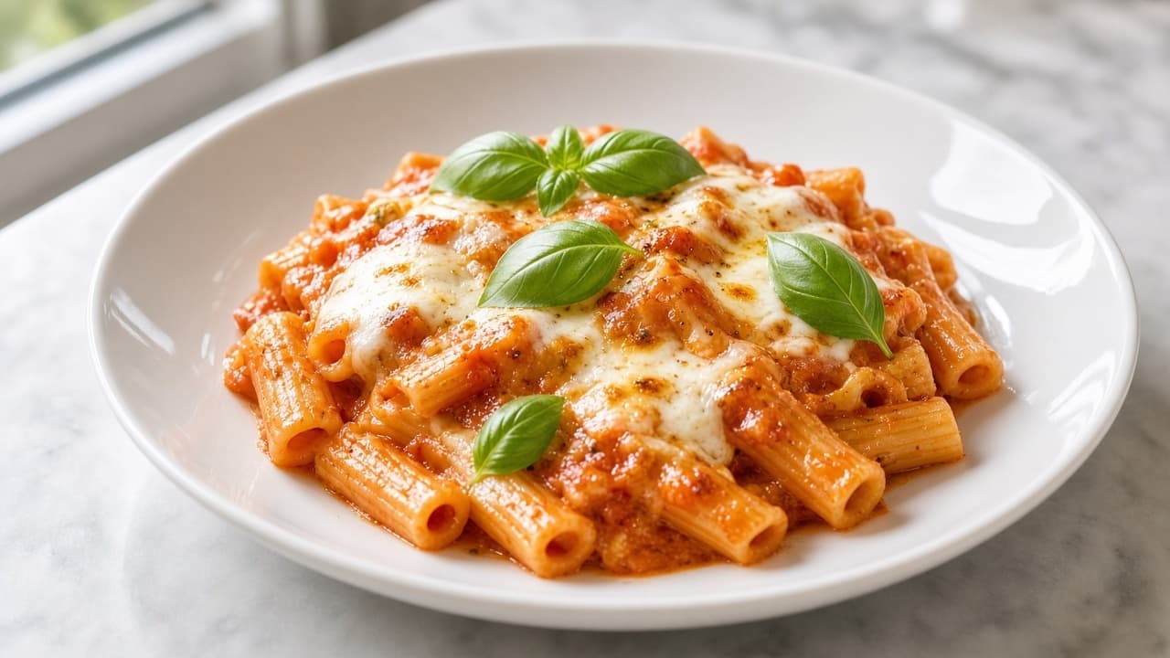 Lågkalori Krämig tomatpasta med mozzarella och basilika