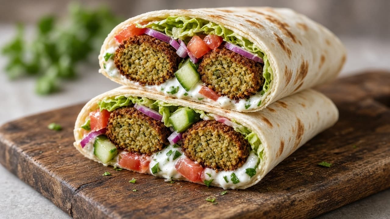 Lågkalori Falafelwrap med yoghurt och grönsaker
