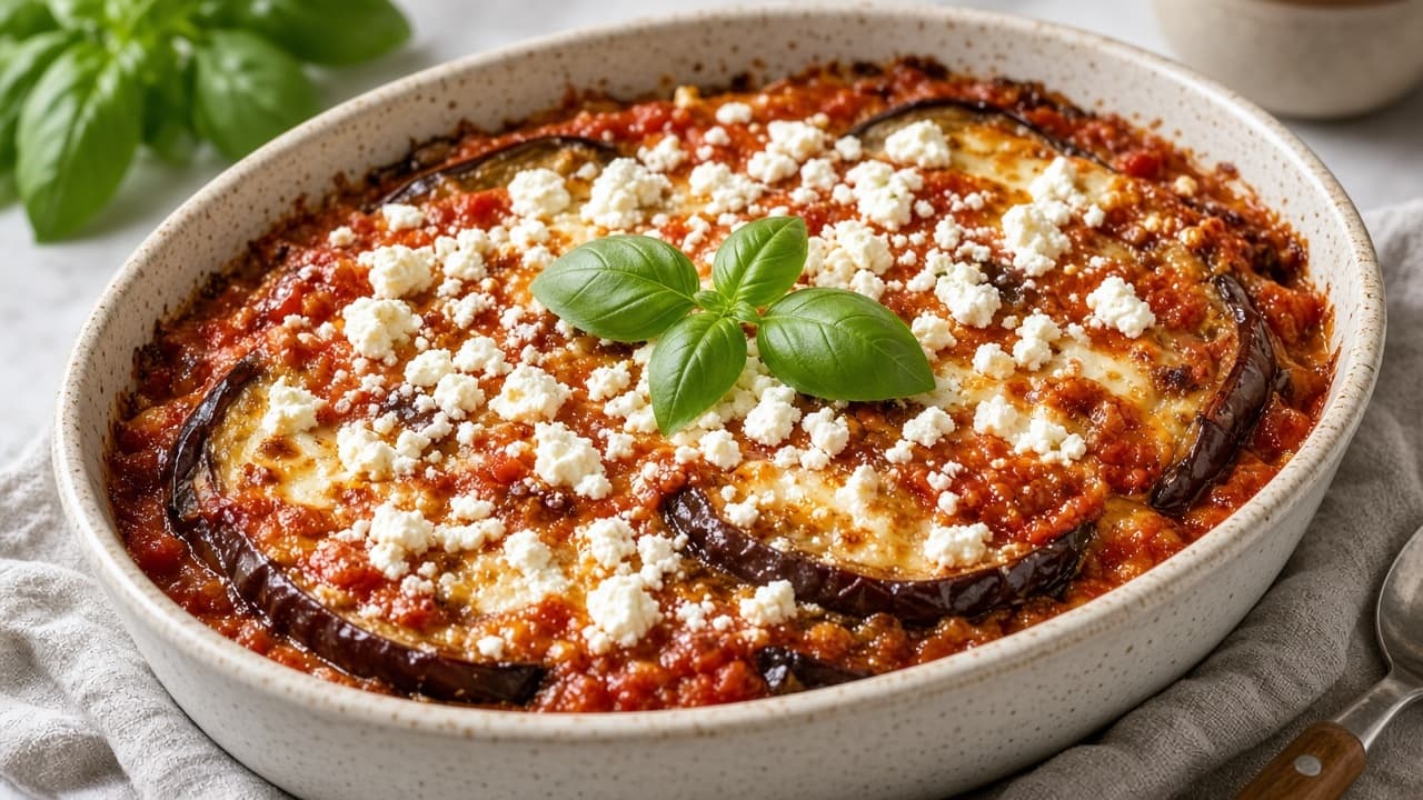 Lågkalori Auberginegratäng med tomat och feta