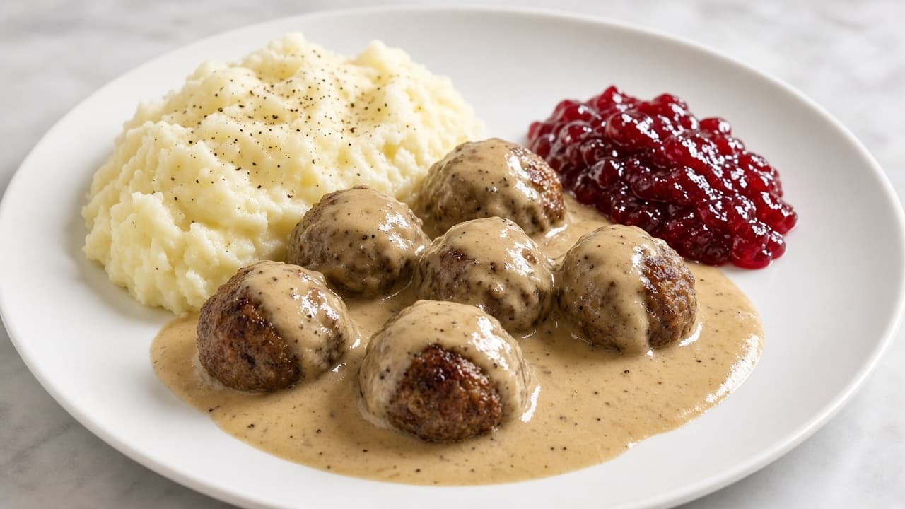 Lågkalori Köttbullar med gräddsås och potatismos