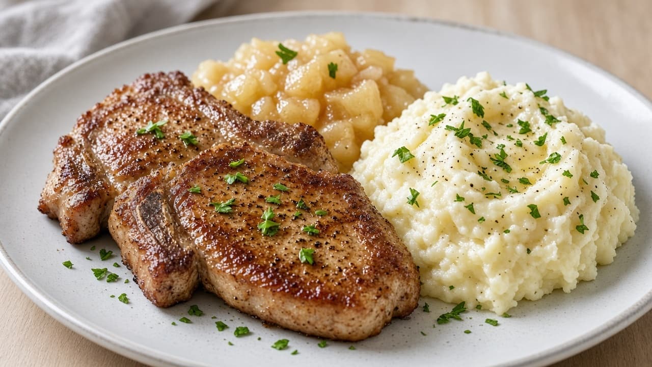 Fläskkotletter med äppelmos och potatismos
