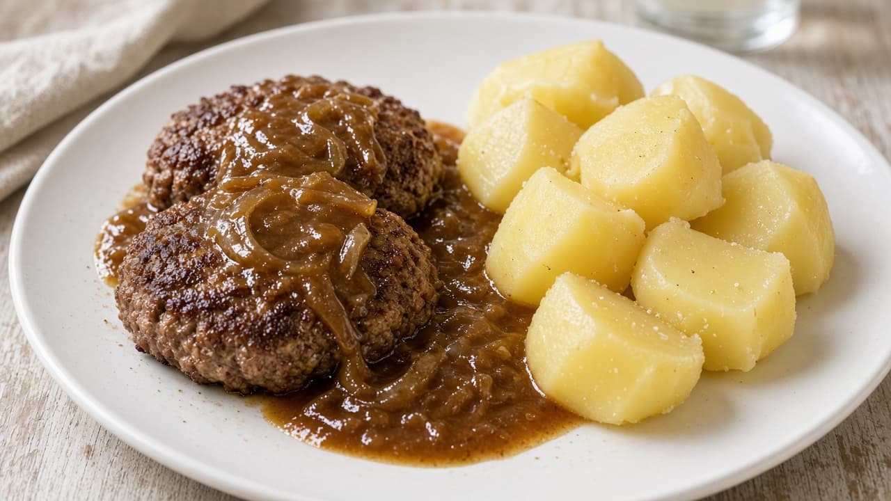 Pannbiff med löksås och potatis