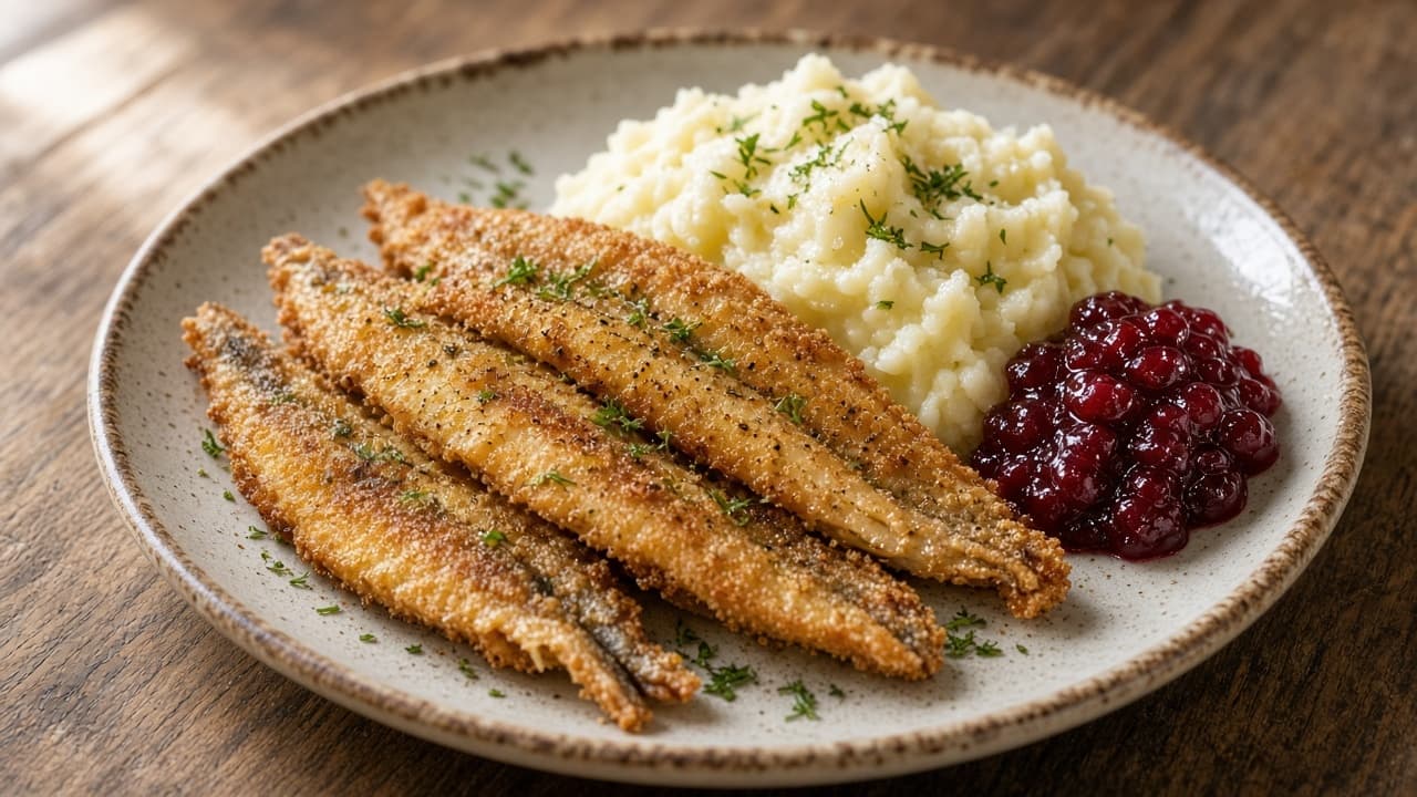 Stekt strömming med potatismos och lingon