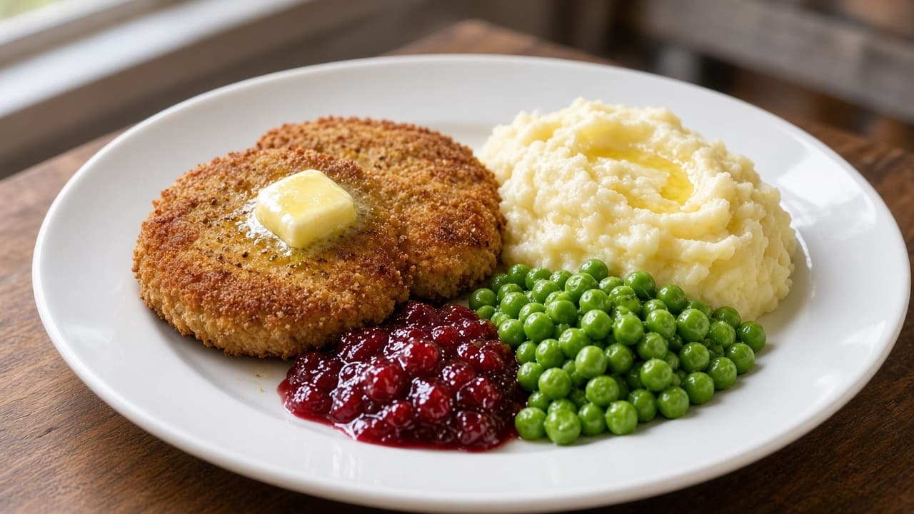 Wallenbergare med ärtor, potatismos och lingon
