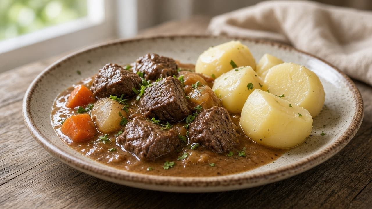 Kalops med rotfrukter och potatis