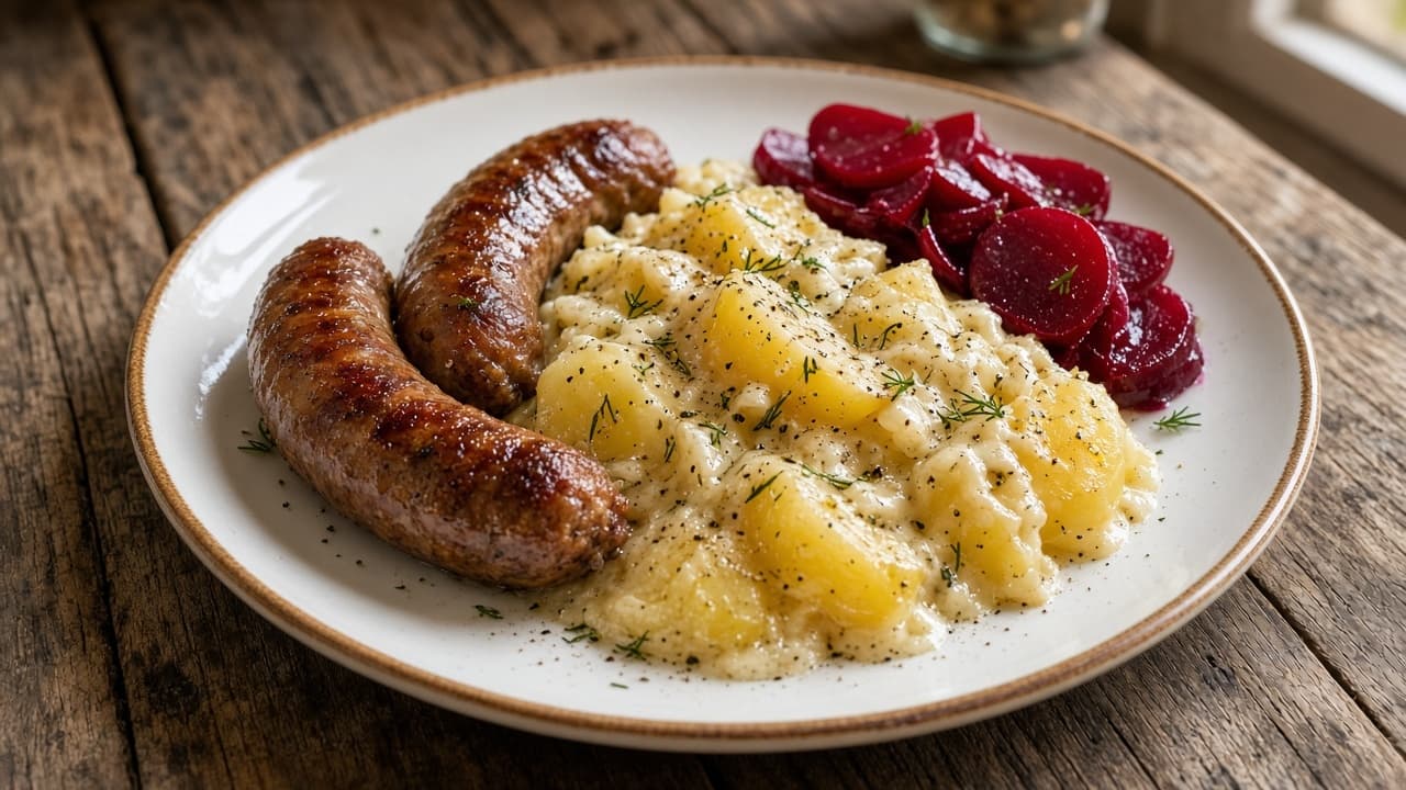 Isterband med stuvad potatis och rödbetor