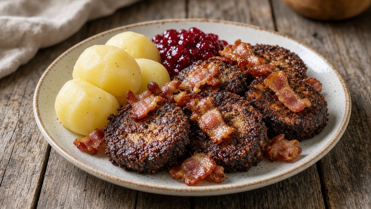 Blodpudding med lingon och bacon