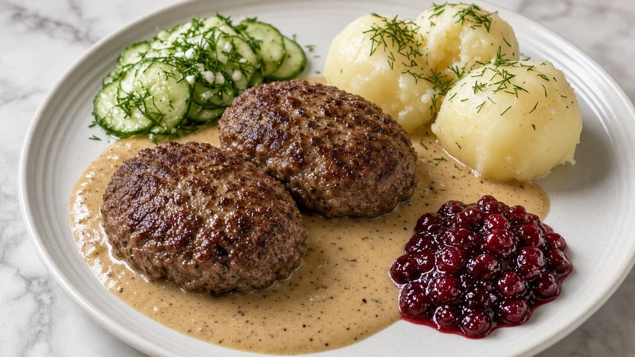 Färsbiffar med gräddsås och potatis