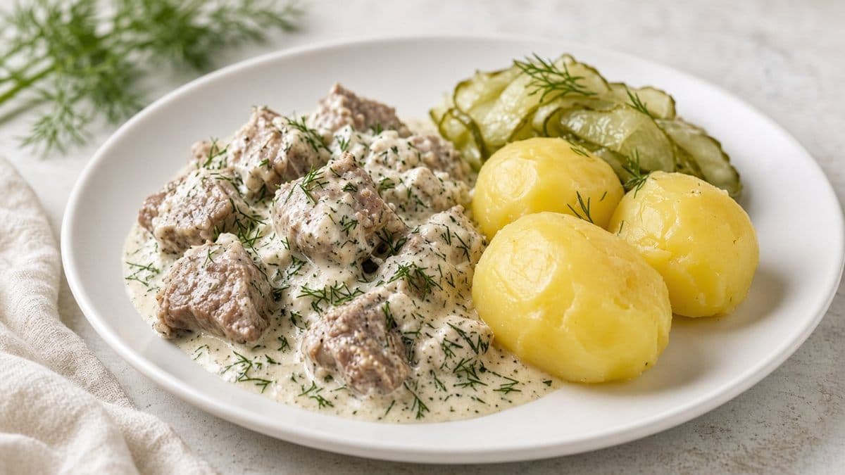 Dillkött med potatis och gurka