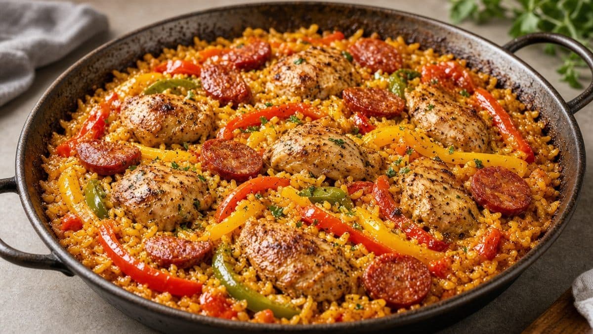 Paella med kyckling och chorizo