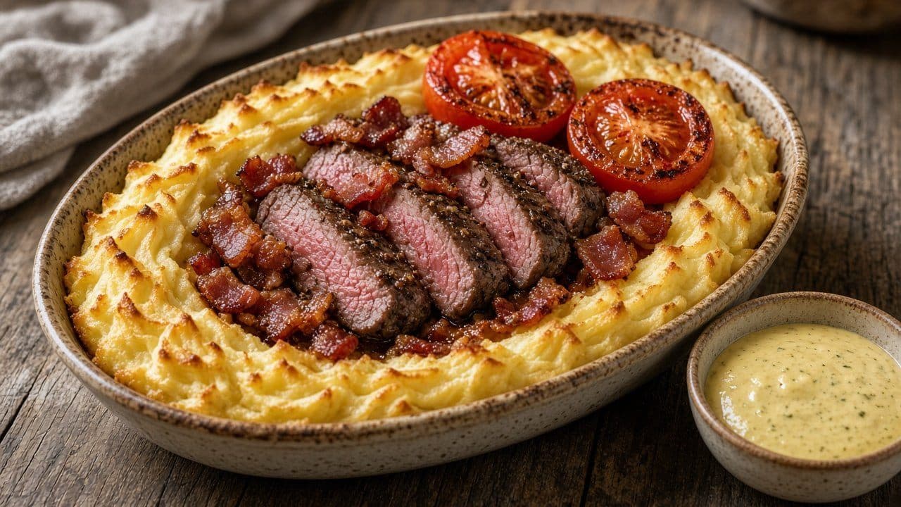 Skomakarlåda med oxfilé, bacon och potatismos
