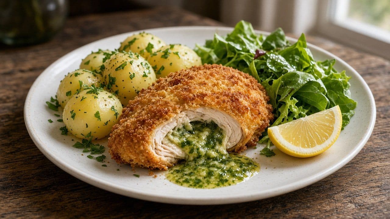 Kyckling Kiev med vitlökssmör och potatis