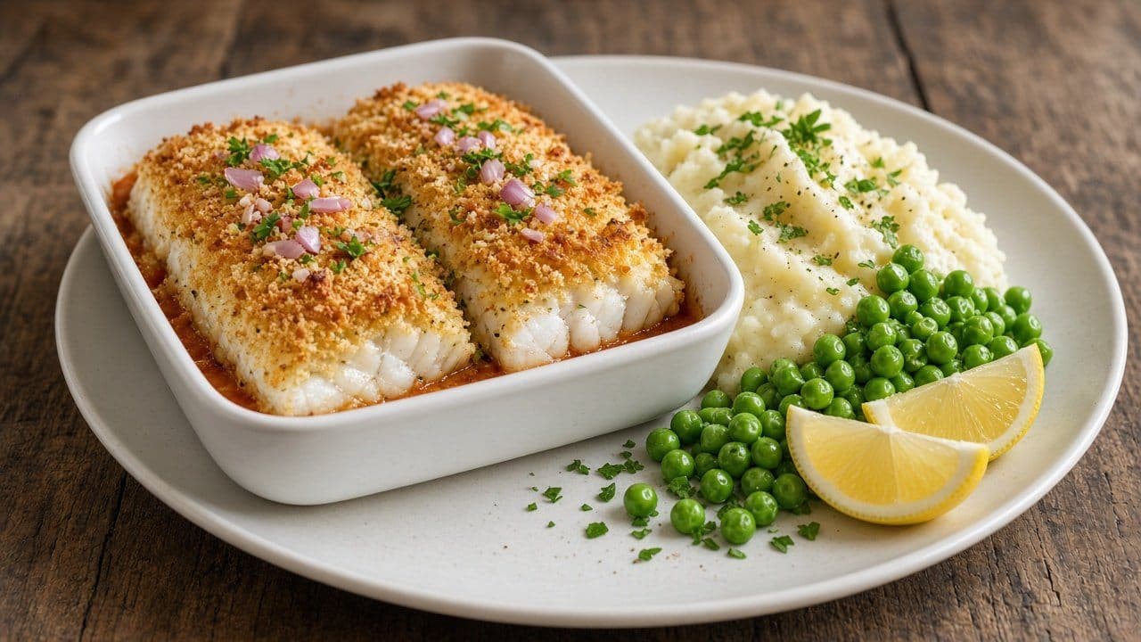 Fisk Bordelaise med sej, smörig örtcrust och potatismos