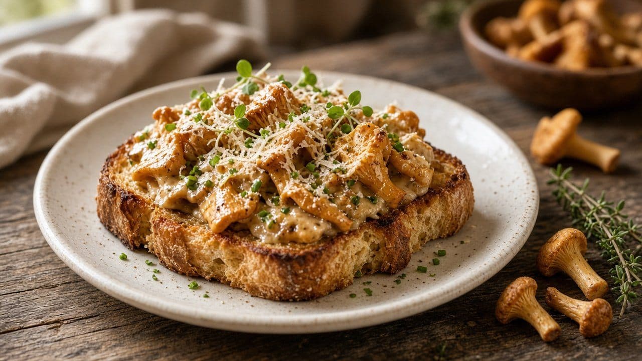 Svamptoast med stuvade kantareller och timjan