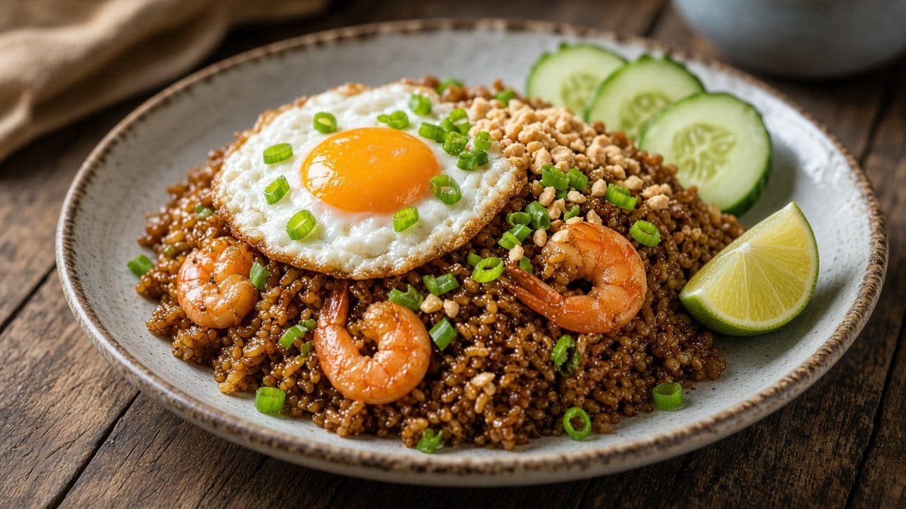 Nasi goreng, indonesisk stekt ris med ägg och kecap manis