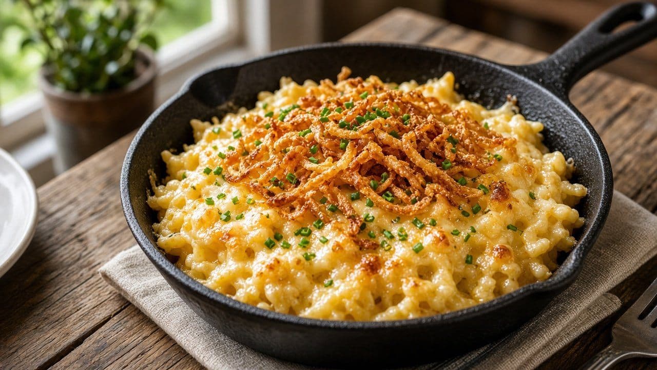 Käsespätzle, österrikiska ostnudlar med stekt lök