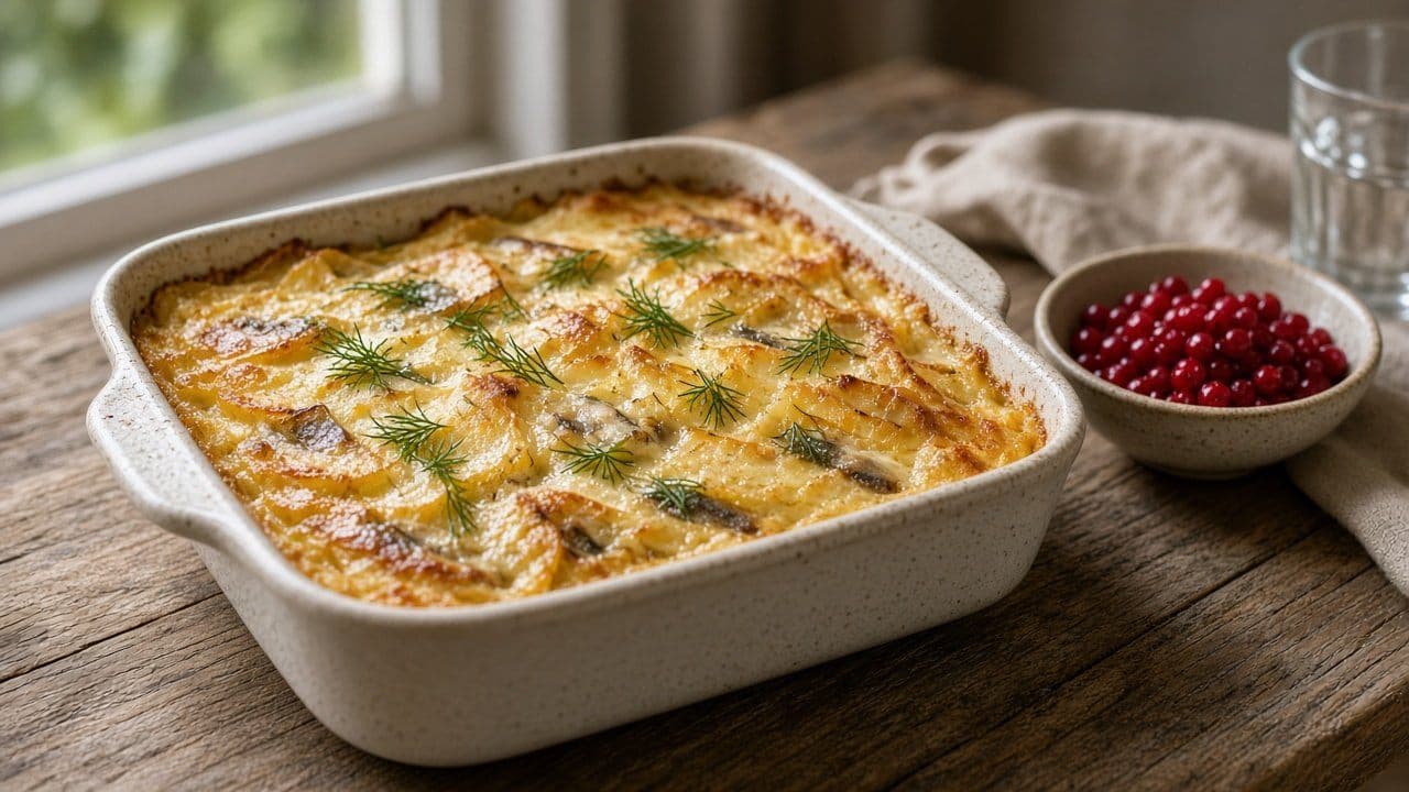 Strömmingslåda med dill, potatis och gräddfil