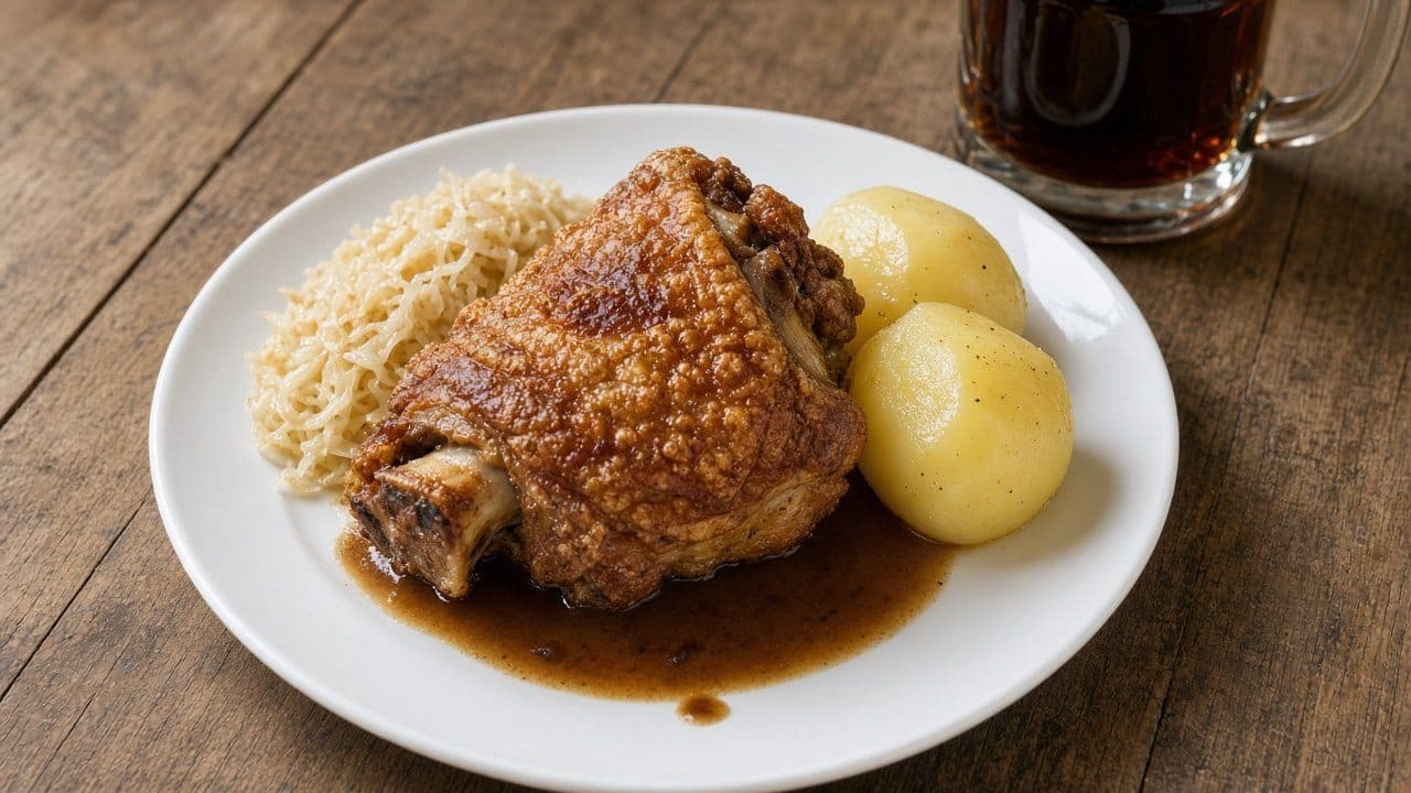 Schweinshaxe med surkål och mörk ölsås