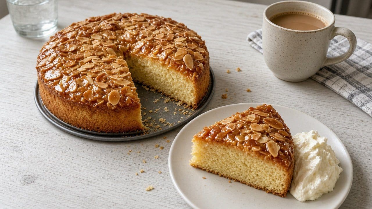 Toscakaka, klassisk sockerkaka med mandeltäcke