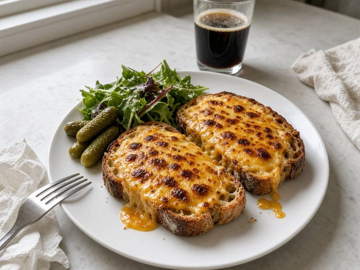 Welsh rarebit, brittisk ostsmörgås med cheddar och öl