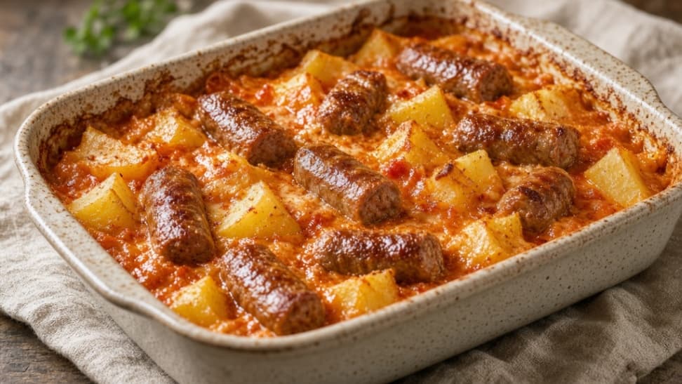 Ugnsbakad korvgryta med potatis