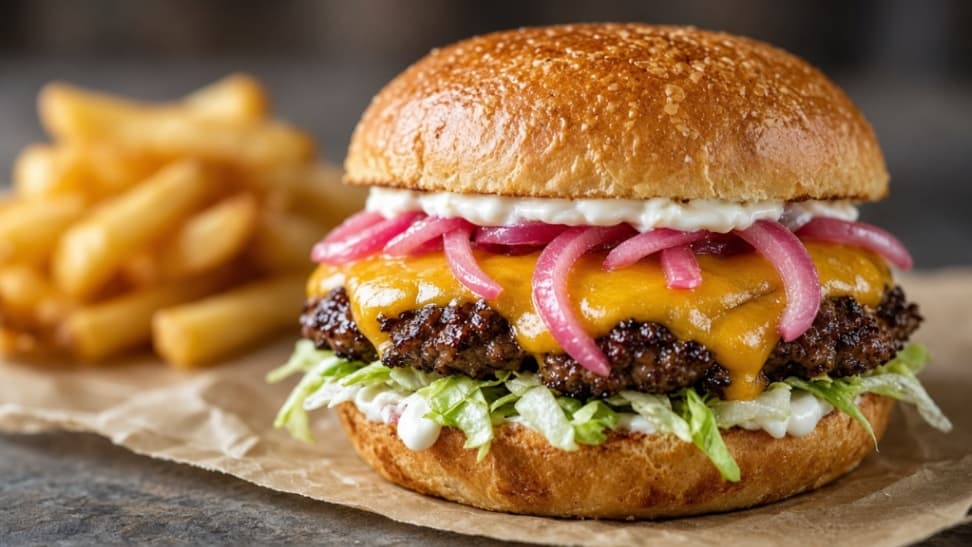 Smashburgare med picklad lök