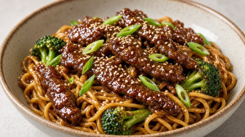 Sticky teriyakibiff med nudlar