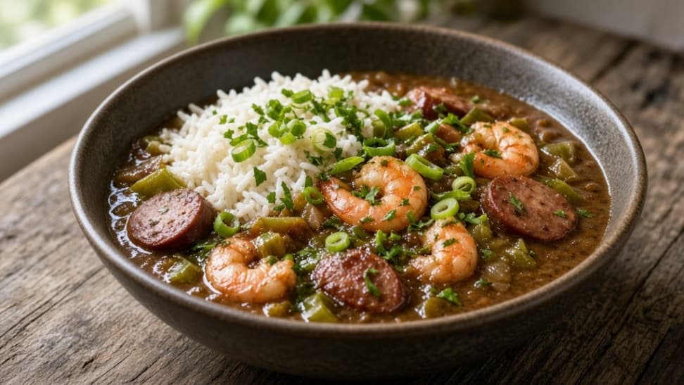 Gumbo med räkor och rökt korv