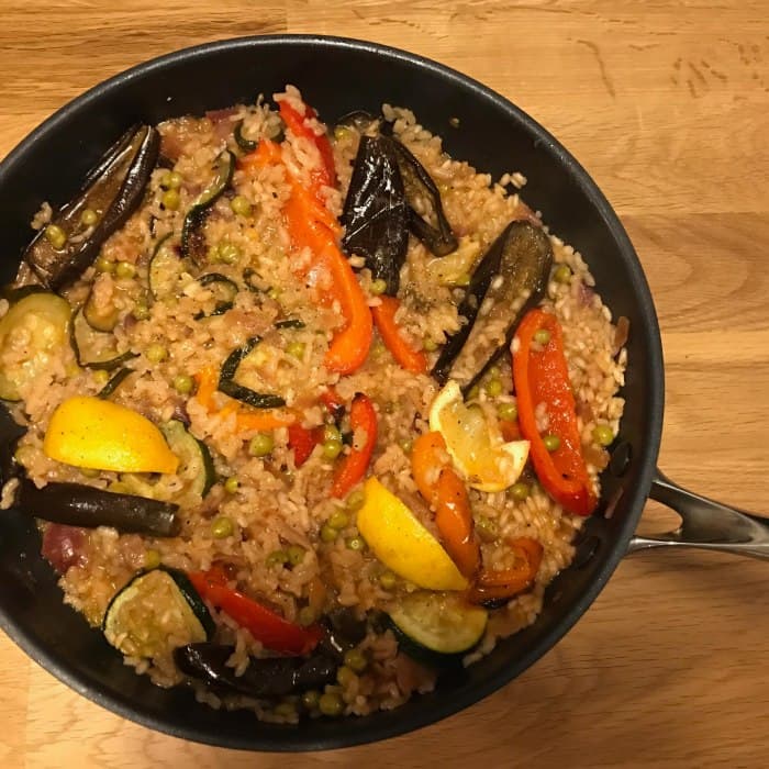 Paella med rostad fänkål och aubergine