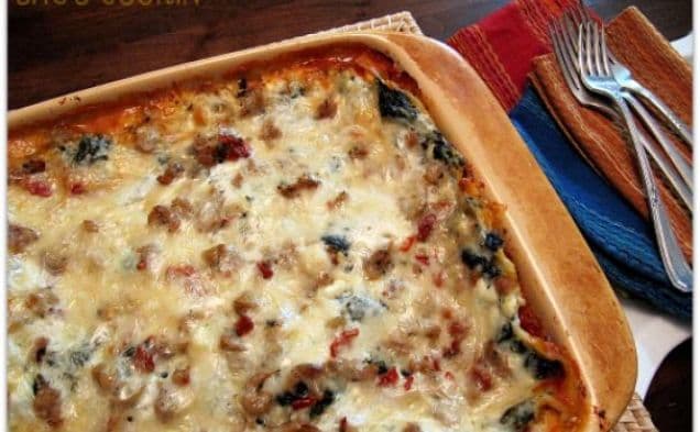 Lasagne med grönkål och korv