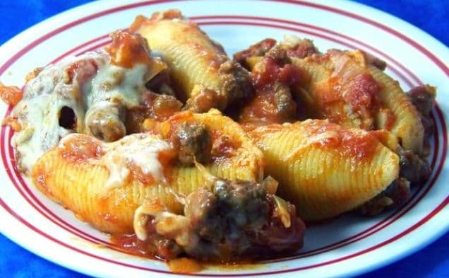 Lightened Ricotta Stuffed Shells With Italian Sausage Ragu