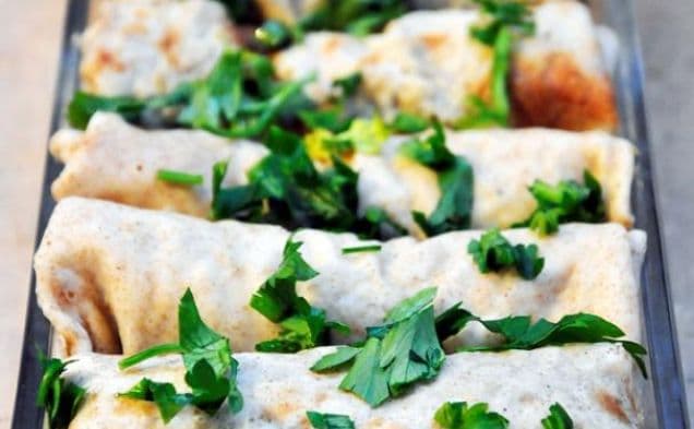 Svampcrepes med vegetarisk sås