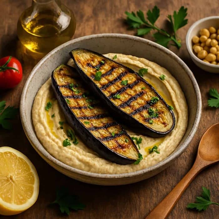Grillad aubergine & hummus