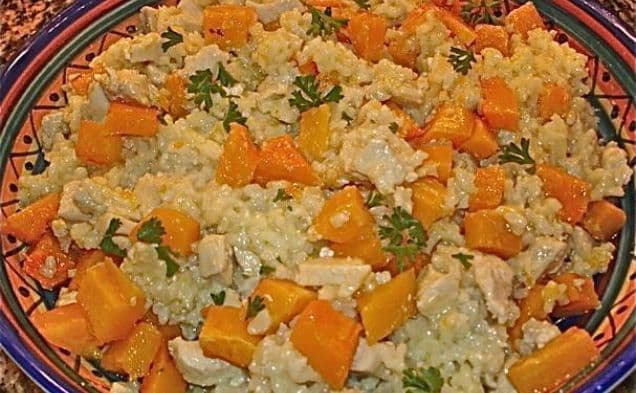 Risotto med butternutpumpa, kyckling och fetaost