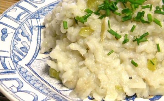 Selleri- och äpplerisotto med krispig pancetta