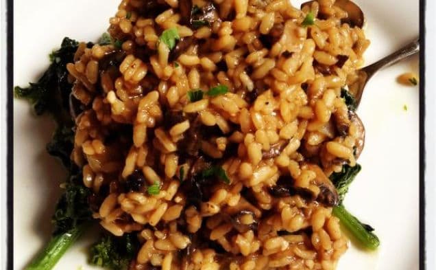 Mushroom Risotto over Broccoli Rabe
