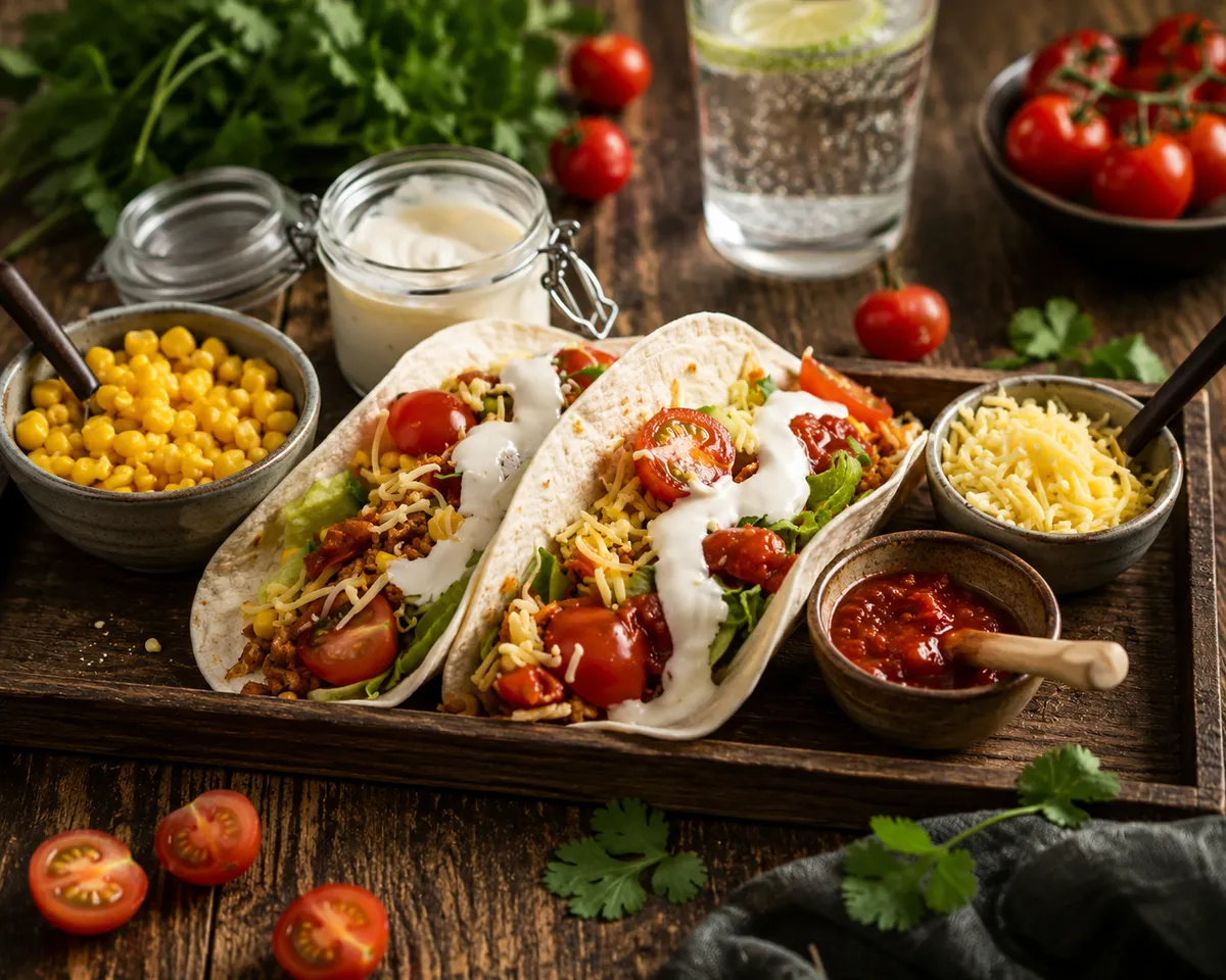 Vegotacos med gräddfil och riven ost
