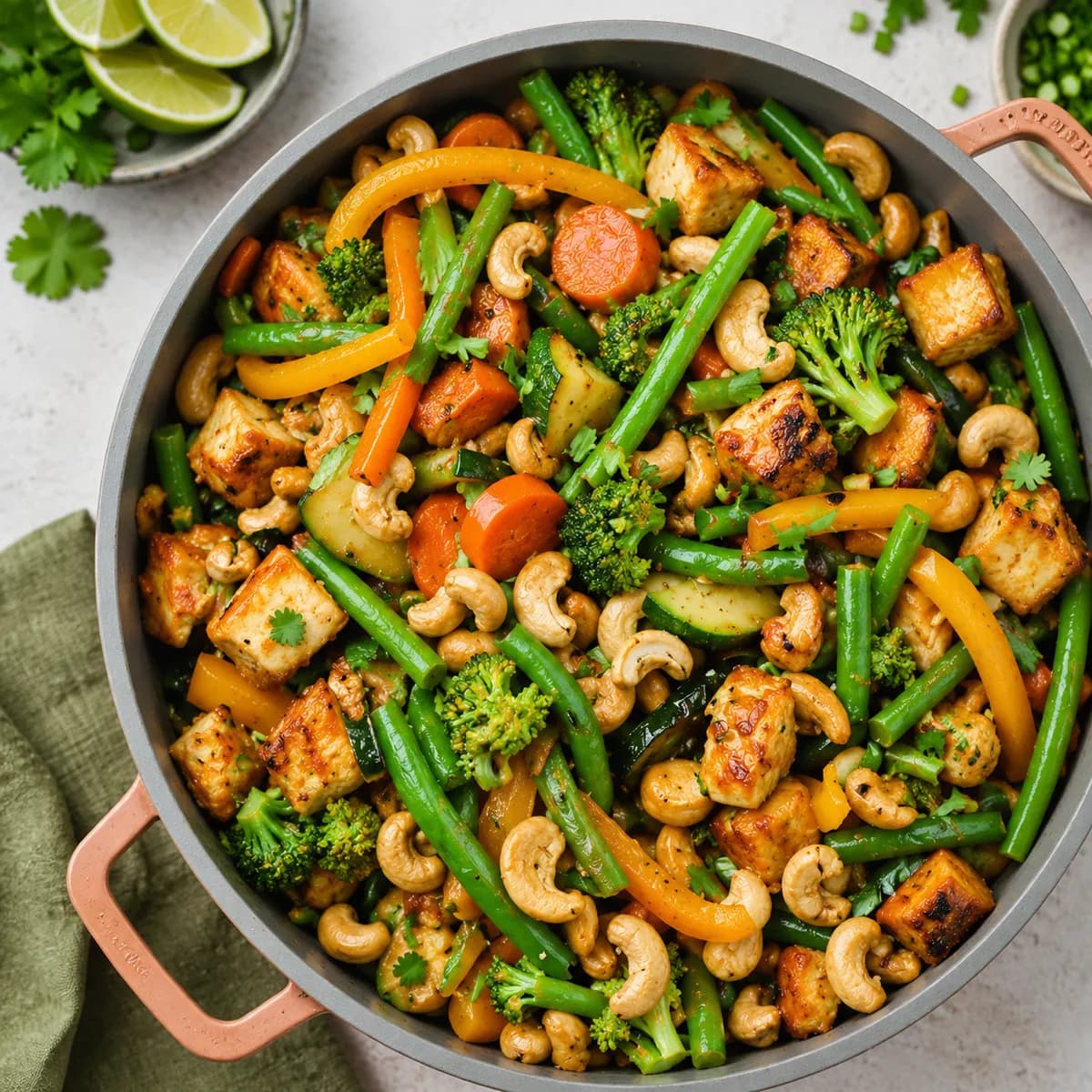 Wok med tofu, grönsaker och cashewnötter