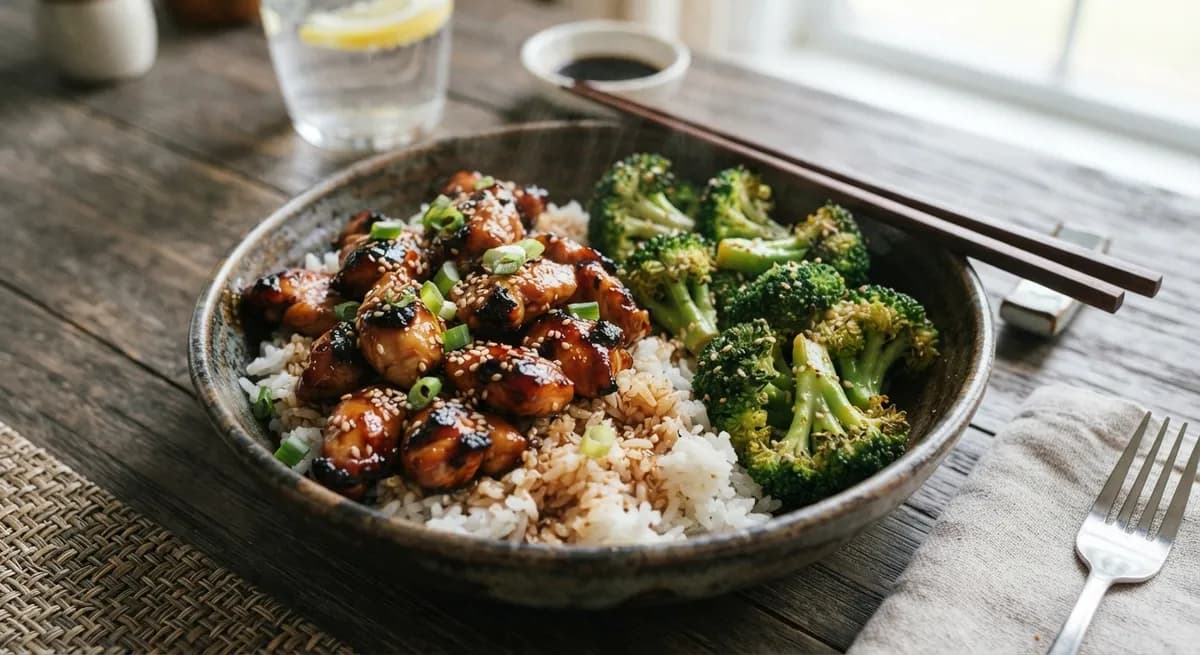 Teriyakikyckling med ris och broccoli