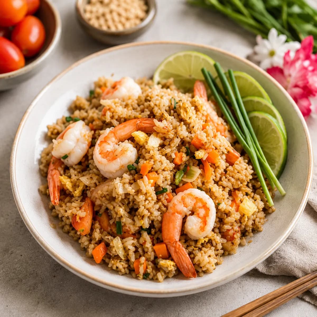 Thai stekt ris med räkor & ärtor