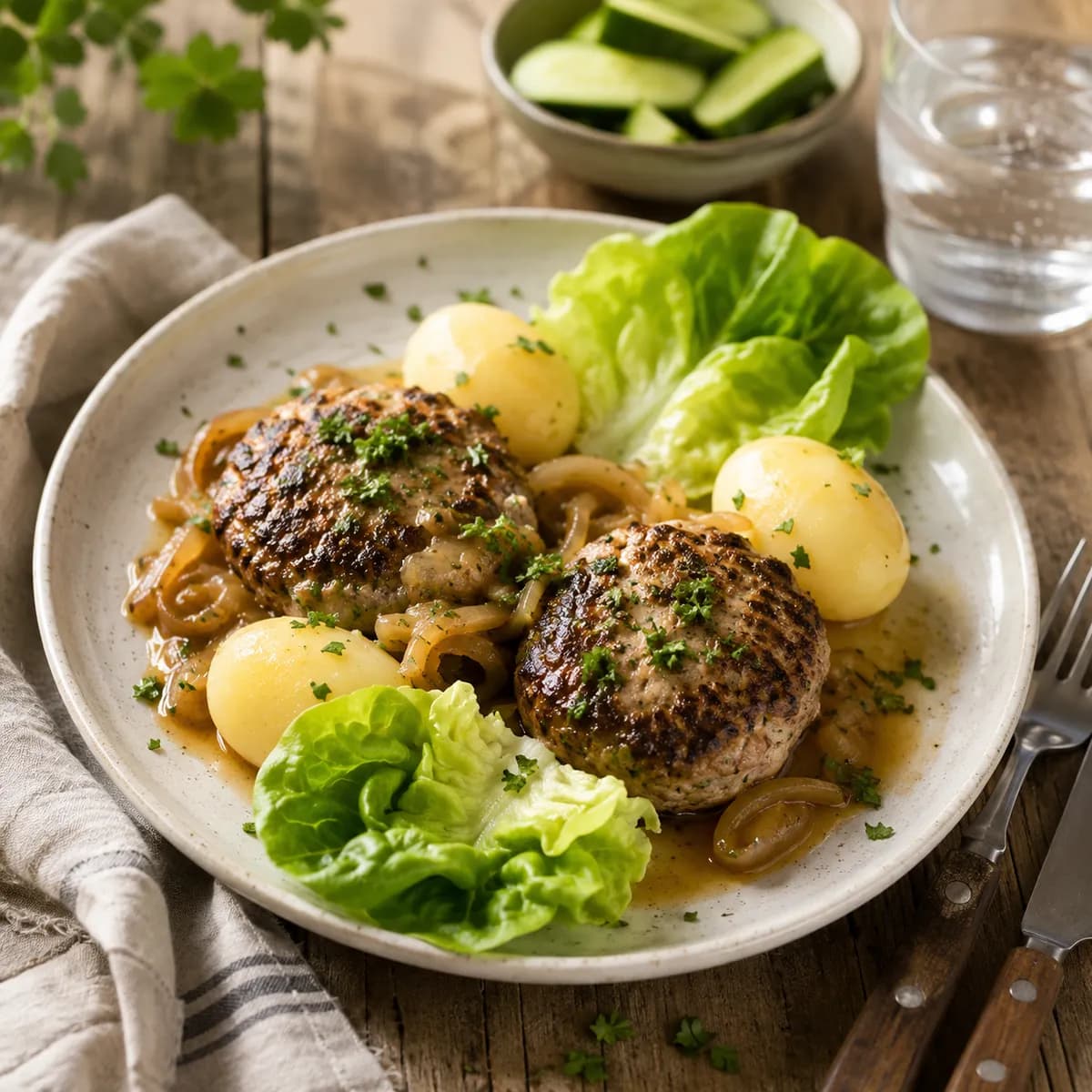 Pannbiff med löksås och potatis