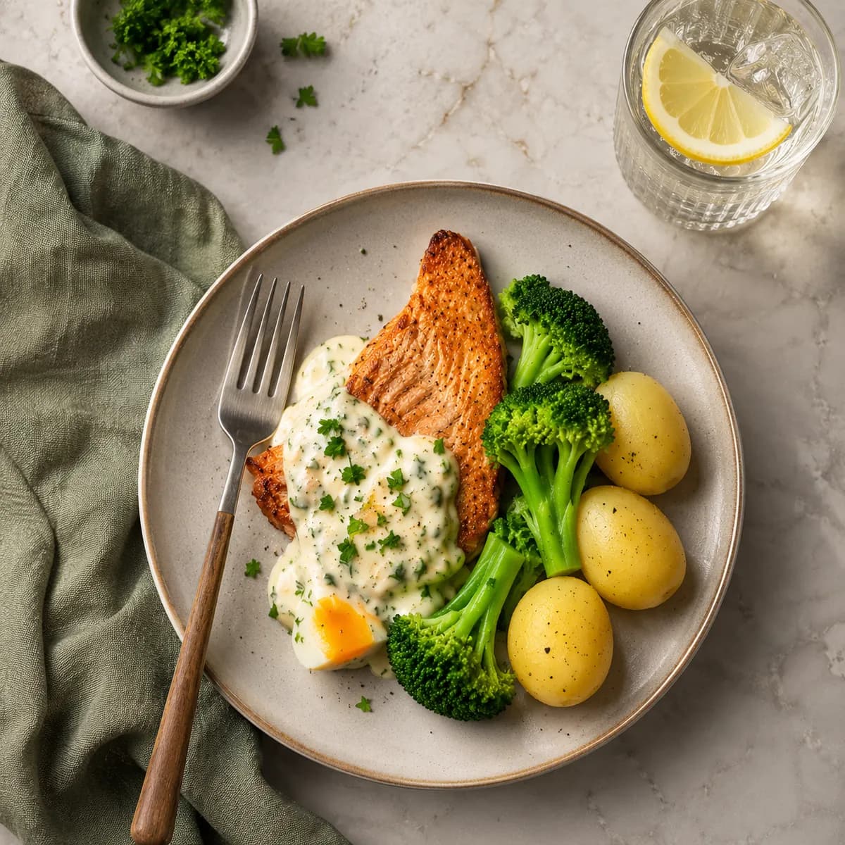 Torsk med äggsås och broccoli