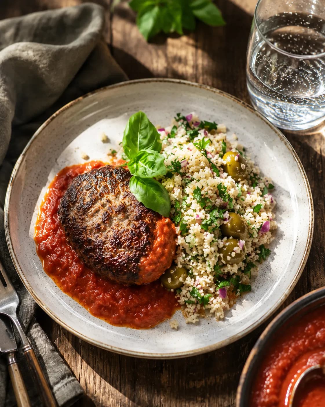 Färsbiffar i gräddig tomatsås