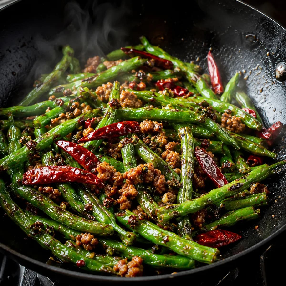 Szechuan Style Rörfrästa Kinesiska Långa Bönor