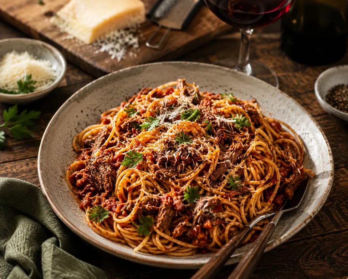 Pasta med högrevsragu och tomat